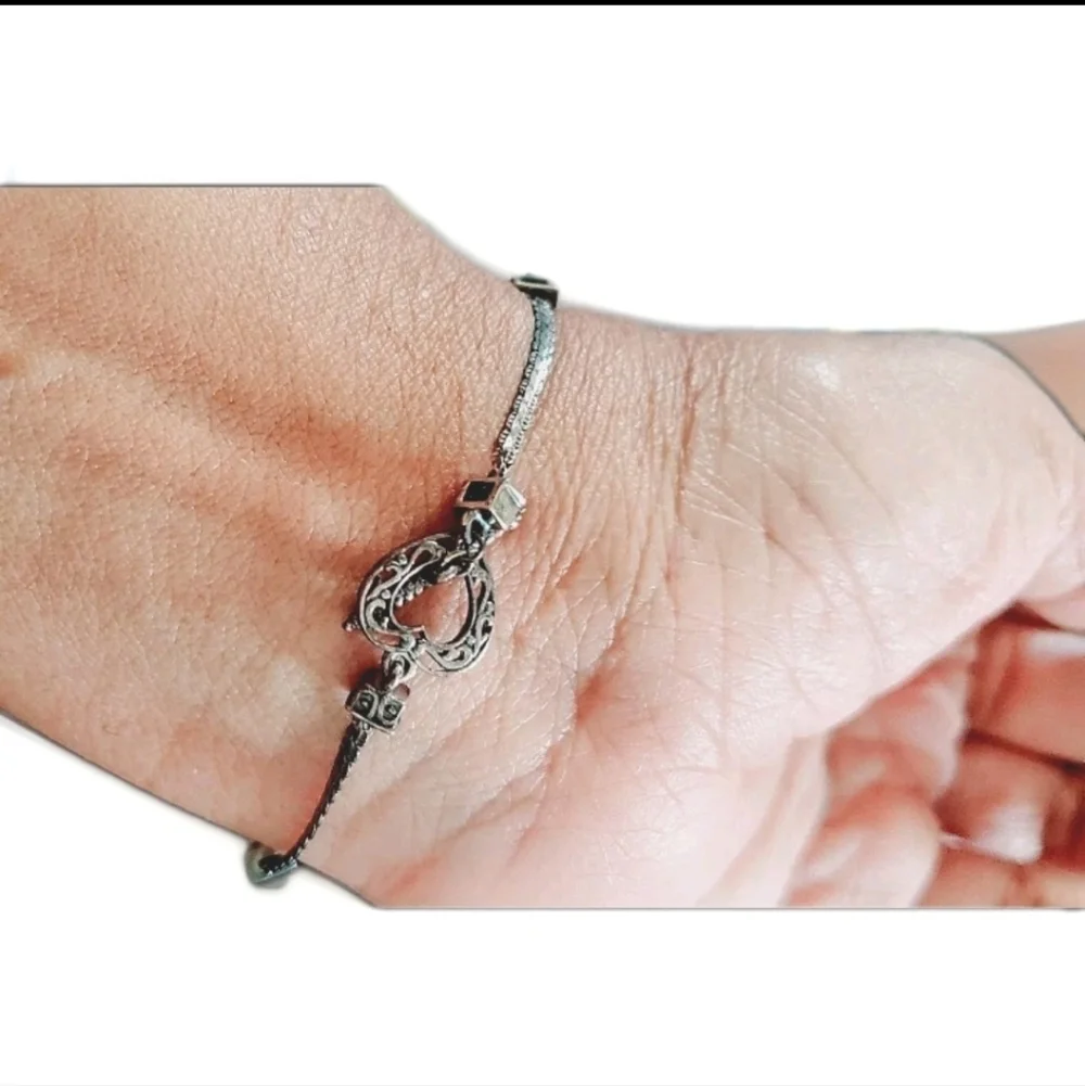 Amethyst Beaded Bolo Bracelet Oxidized Stainless Steel